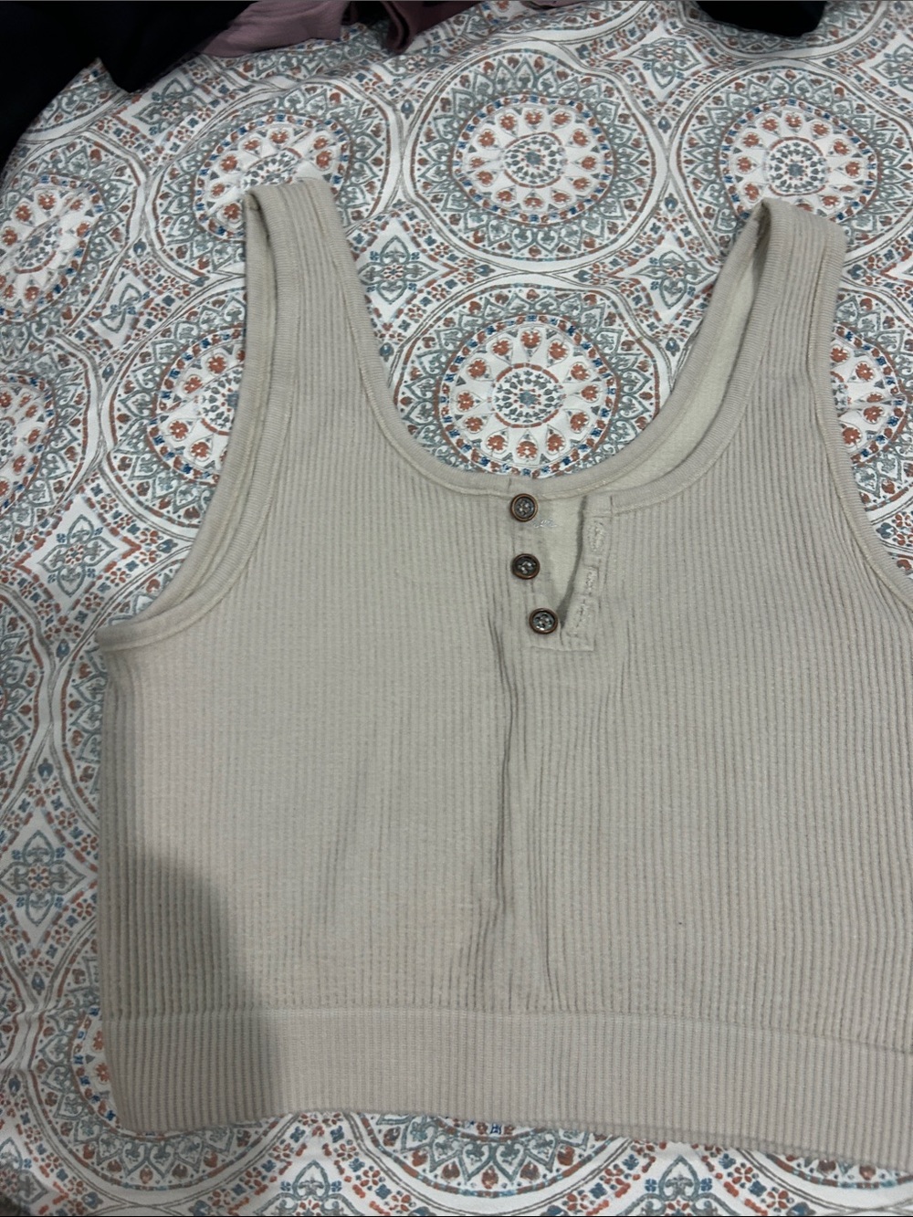 By Together Ribbed Scoop Crop Tank in Beige